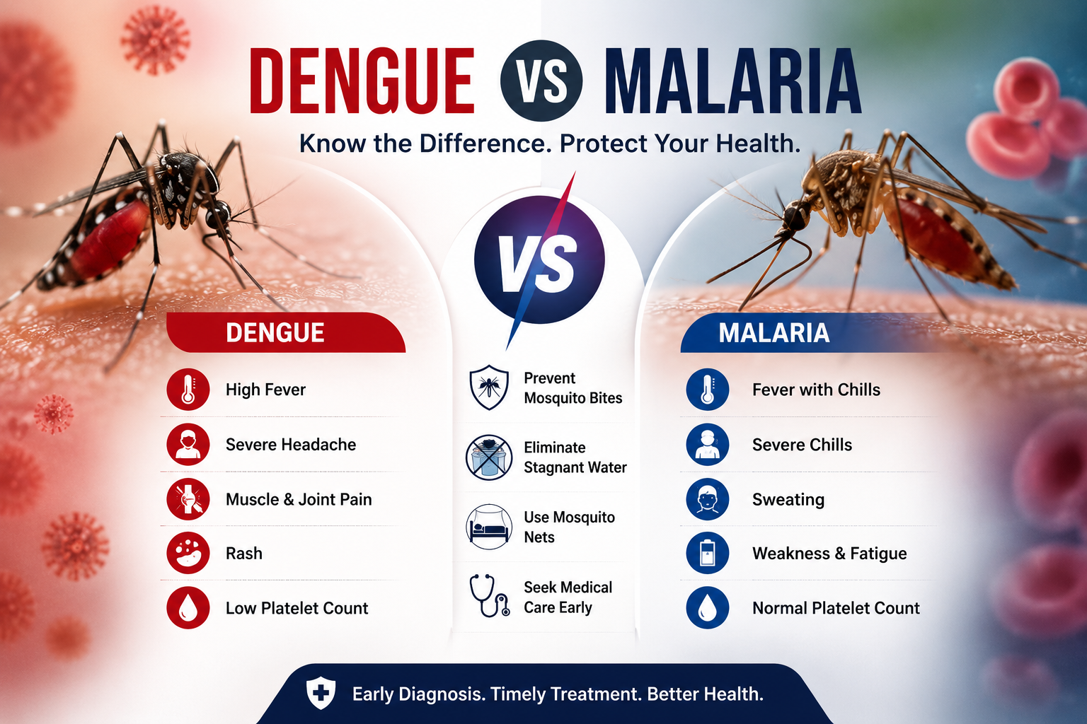 Dengue vs Malaria: Symptoms, Causes, Diagnosis, Treatment & Prevention