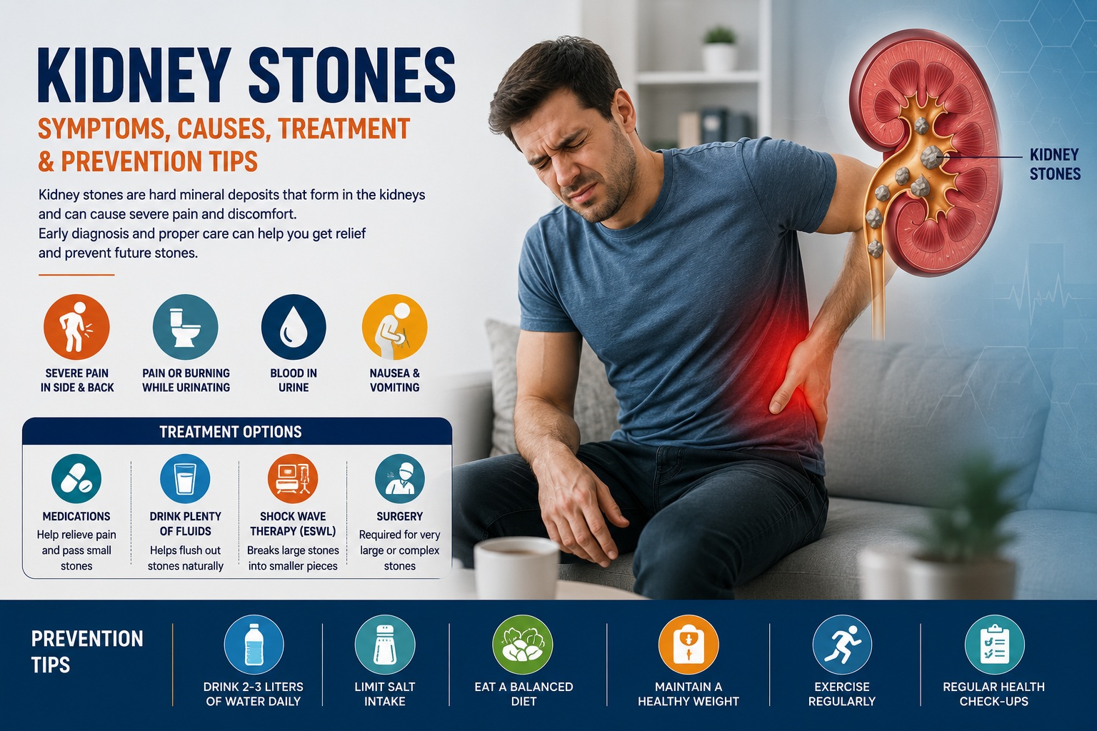 Kidney Stones: Symptoms, Causes, Treatment & Prevention Tips